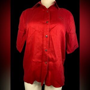 Lauren Ralph Lauren 100% Linen Classic Red Short Sleeve BU Shirt Women’s Medium